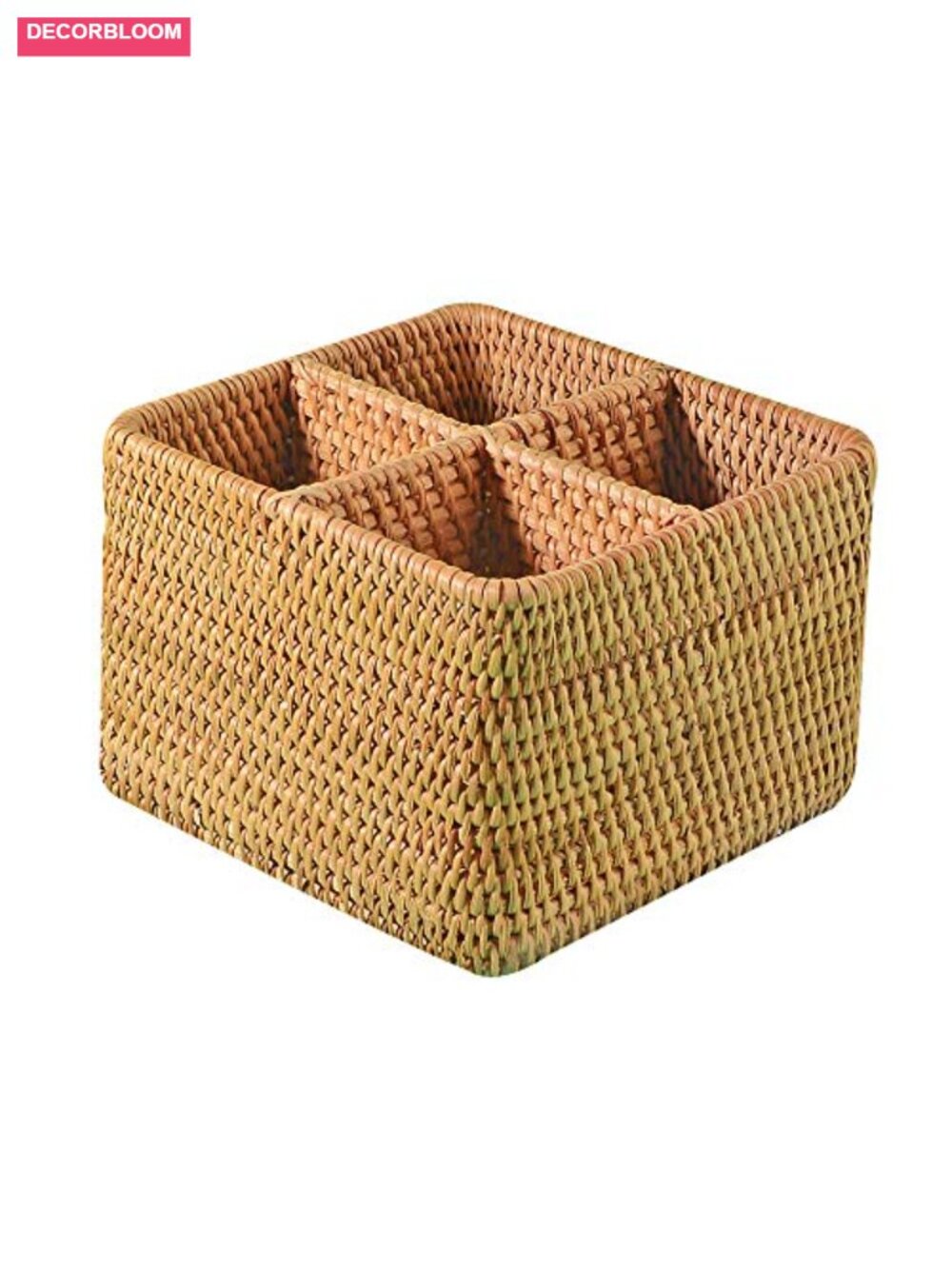 Natural Rattan 4 Compartment Utensil Organizer Storage Box Handwoven